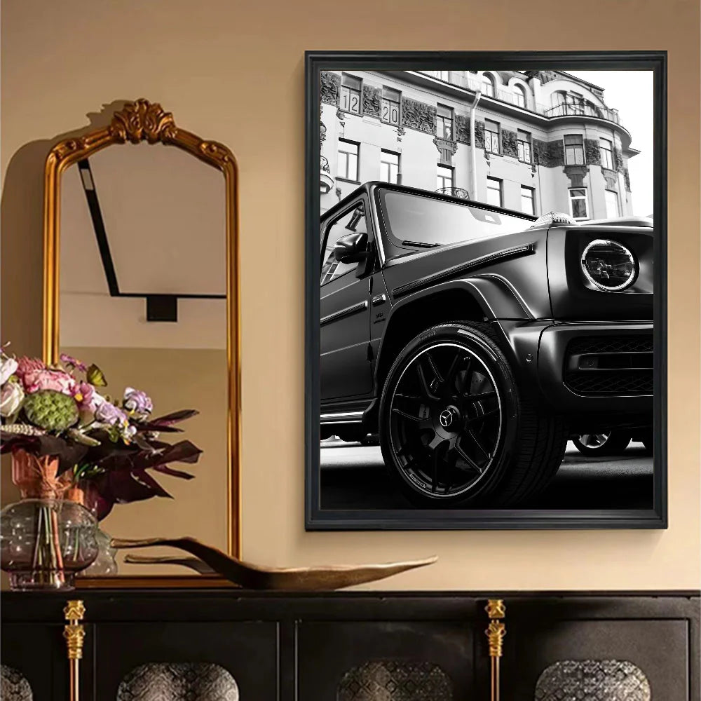 Affiche de voiture de luxe en noir et blanc, décoration murale moderne et tendance, affiche HD, décoration pour la maison, le bar, le café, peinture murale