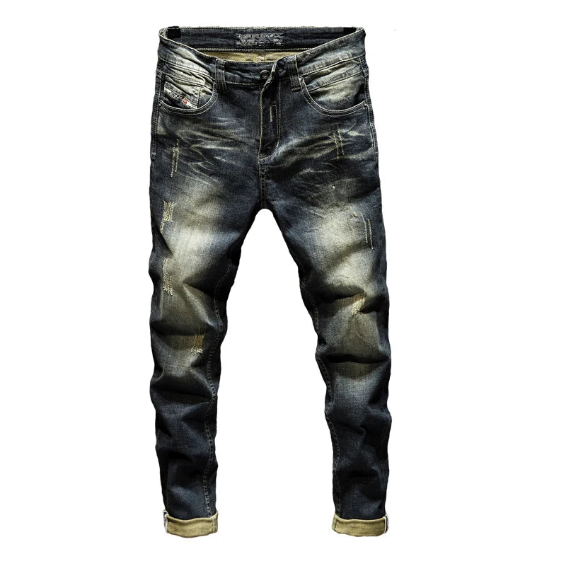 Jeans Mens Denim Pants Slim Fit Retro Stretch 2024 Spring and Autumn Trousers for Man Streetwear Moto Biker Jeans High Quality