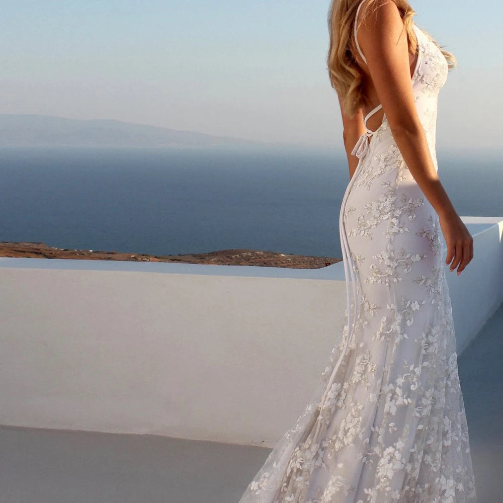 Women Party Long Dress Autumn Winter White Sexy Lace Dress V Neck Backless Lace Up Maxi Bodycon Dresses Vestidos Verano 2023 New