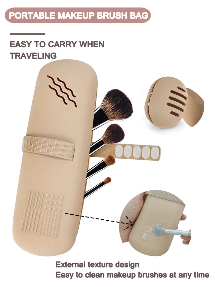 Travel Makeup Brush Bag Set Silicone Storage Bag With AntiFall Closure Daily Makeup Bag Makeup Sponge Box Waterproof Makeup Tool