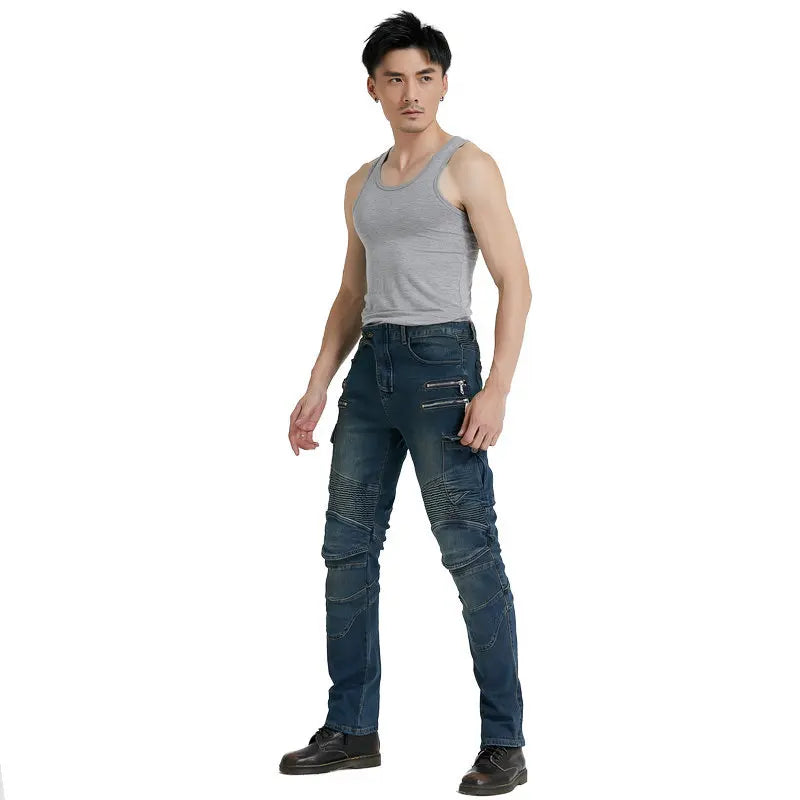 Motorcycle Riding Jeans Pants Men's Workwear Multi-Pocket Motocross Pants Outdoor Fall Protection Moto Trousers CE Protective