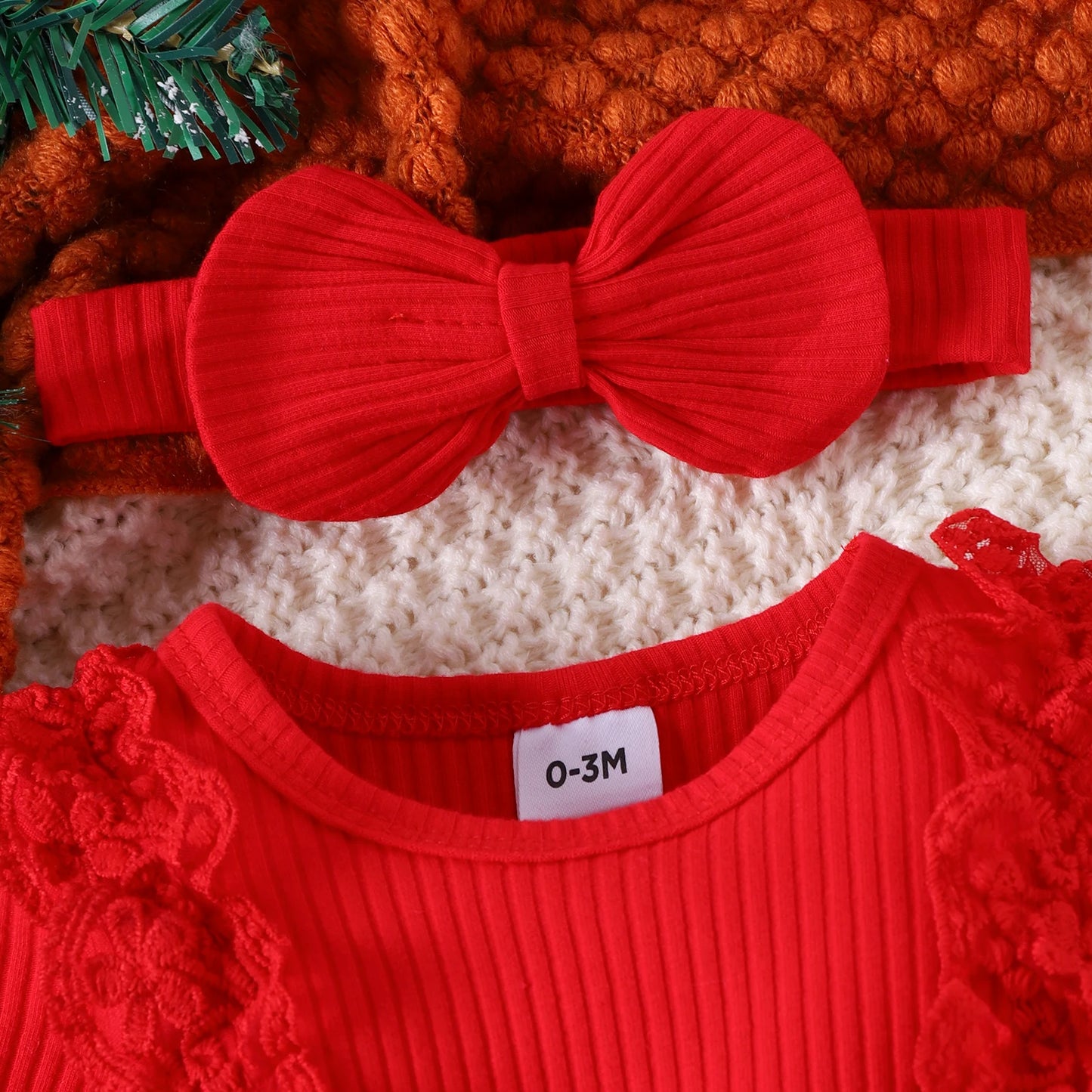 Newborn Baby Girl Christmas Romper Dress Ruffle Long Sleeve Plaid Jumpsuit Skirts Hem Bodysuit with Headband Outfit
