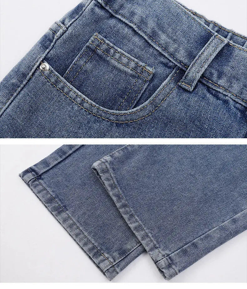 Jean long décontracté pour homme, style coréen, classique, droit, jambes larges, couleur unie, bleu clair, gris, noir, 2025