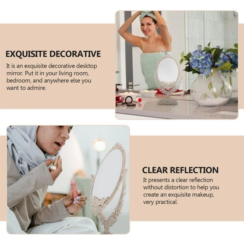 Vintage European Style Makeup Mirror Oval Shaped Cosmetic Mirror 360 Degree Rotating Swivel Desktop Vanity Mirror Home Decor