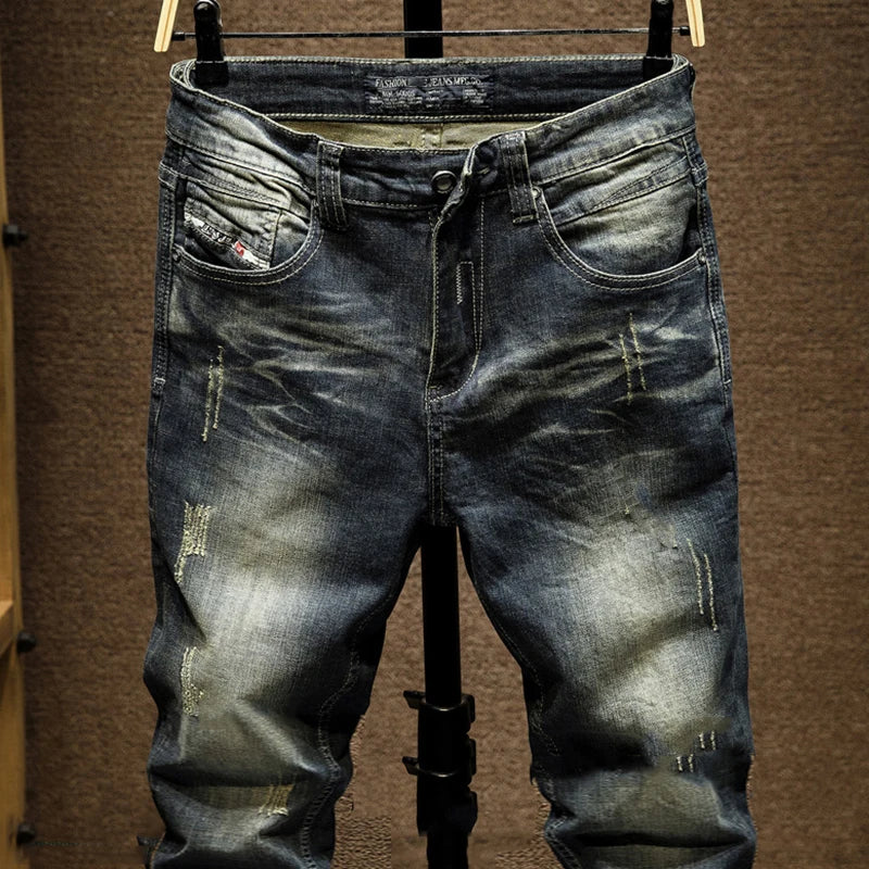 Jeans Mens Denim Pants Slim Fit Retro Stretch 2024 Spring and Autumn Trousers for Man Streetwear Moto Biker Jeans High Quality