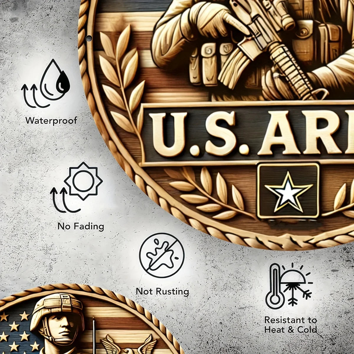 "Vintage U.S. Army Aluminum Wall Art , Dining Room, Coffee Bar & Living Room Decor , Home Decor Lovers - Perfect Gift