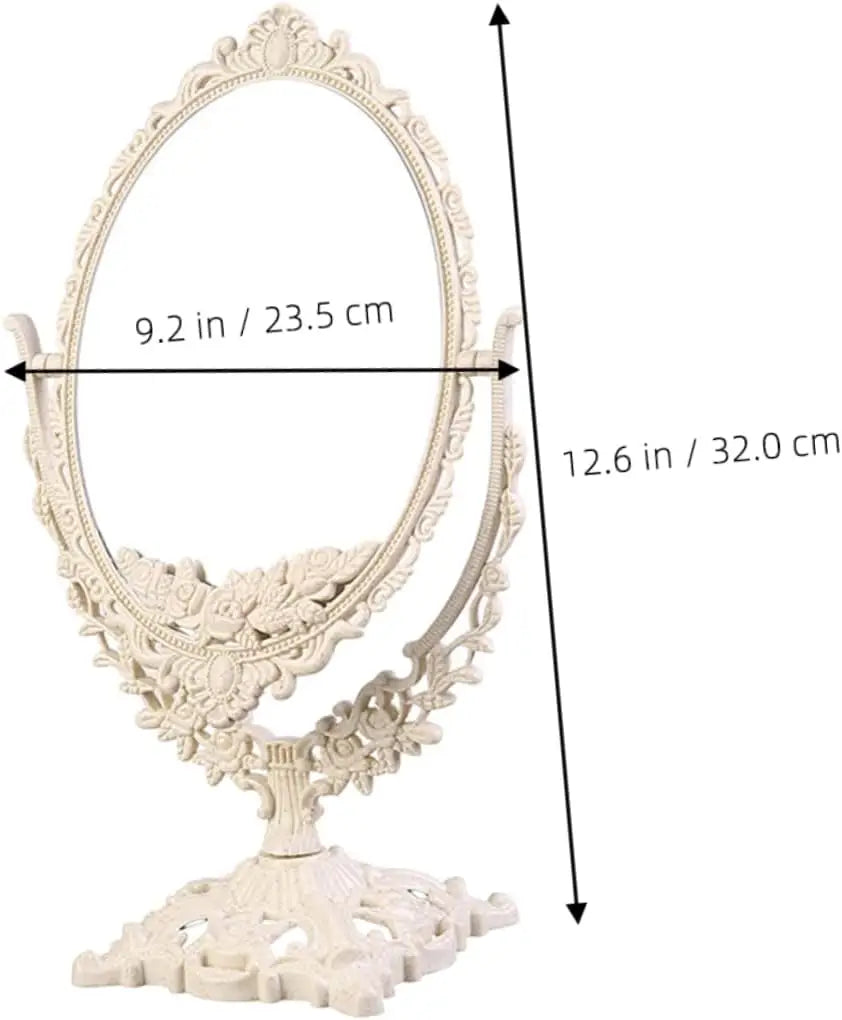 Vintage European Style Makeup Mirror Oval Shaped Cosmetic Mirror 360 Degree Rotating Swivel Desktop Vanity Mirror Home Decor