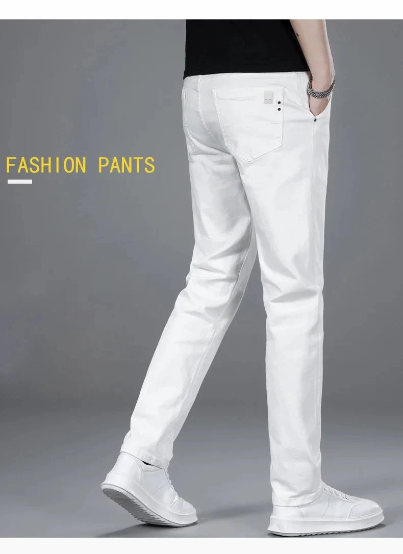 New Men's Fashion Classic Style Versatile Slim Jeans White Stretch Straight Soft Casual Denim Trousers Brand Clothing Male