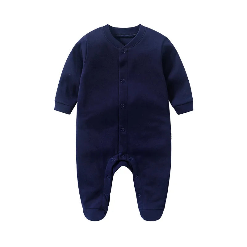 Newborn Baby Long Sleeved Solid Color Long Crawling Jumpsuit Spring Autumn Cotton Footed Infant Boys Rompers 0-1Y Boys Bodysuit