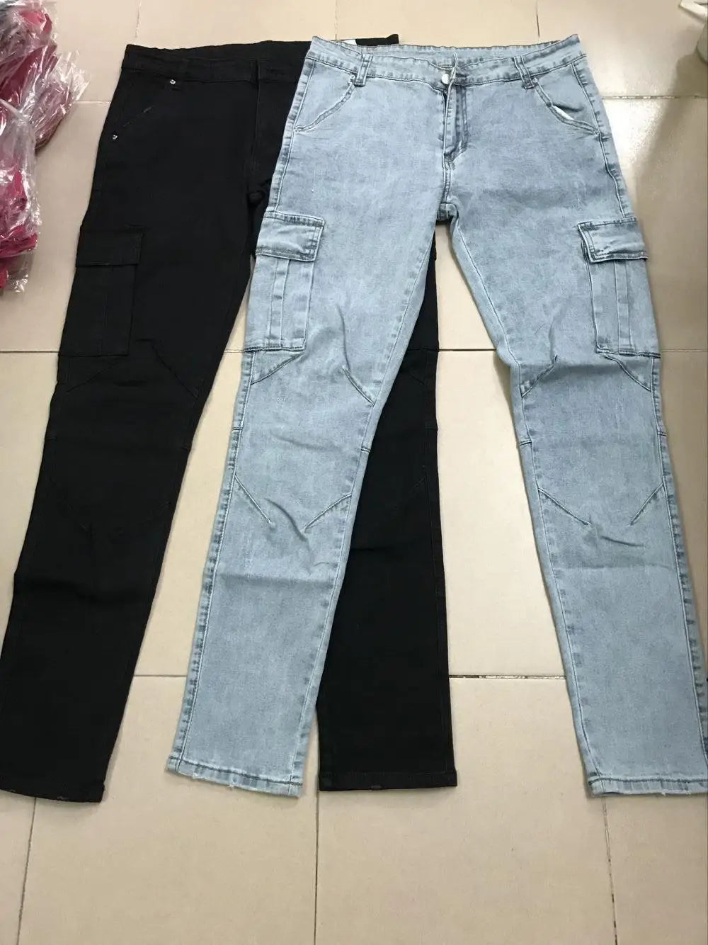 Jeans Men Black Cargo Pants Multi Pockets Denim Pantalones Blue Slim Fit  Overol Hombre Fashion Casual Streetwear Trousers 3XL