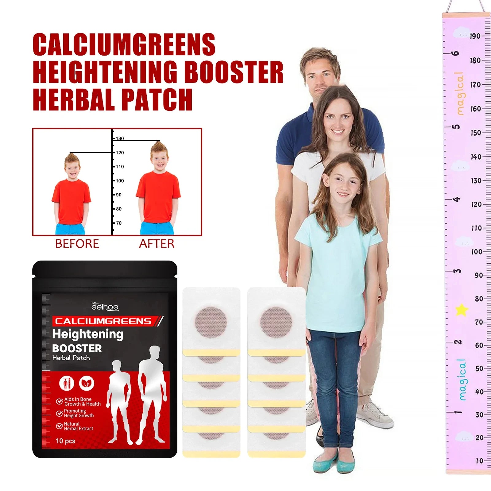 1-10Bags Height Growth Patch Promote Bone Strength Calcium Vitamin D Supplements Adult Teen Plantar Acupoint Stimulation Sticker