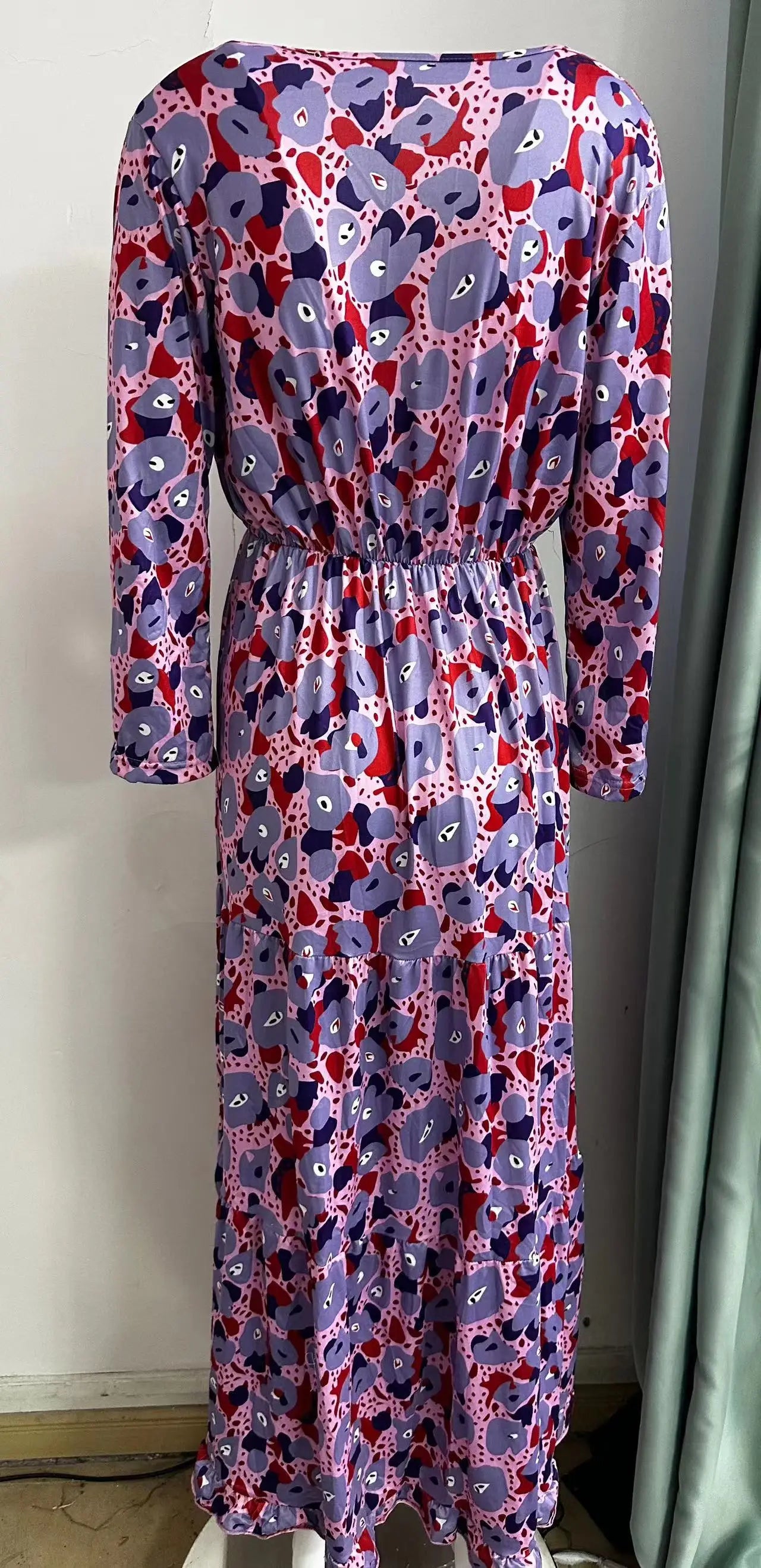 Women's Clothing Temperament Vacation Sexy V-neck Fashionable Printed Lace Up Seven Quarter Sleeve Large Swing Long Dress