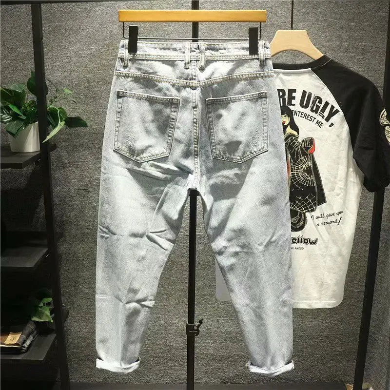Ripped Jeans for Men 2022 Vintage Clothes Patch Hole Beggar Pants Jean Baggy Light Color 90s Streetwear Vintage Trousers