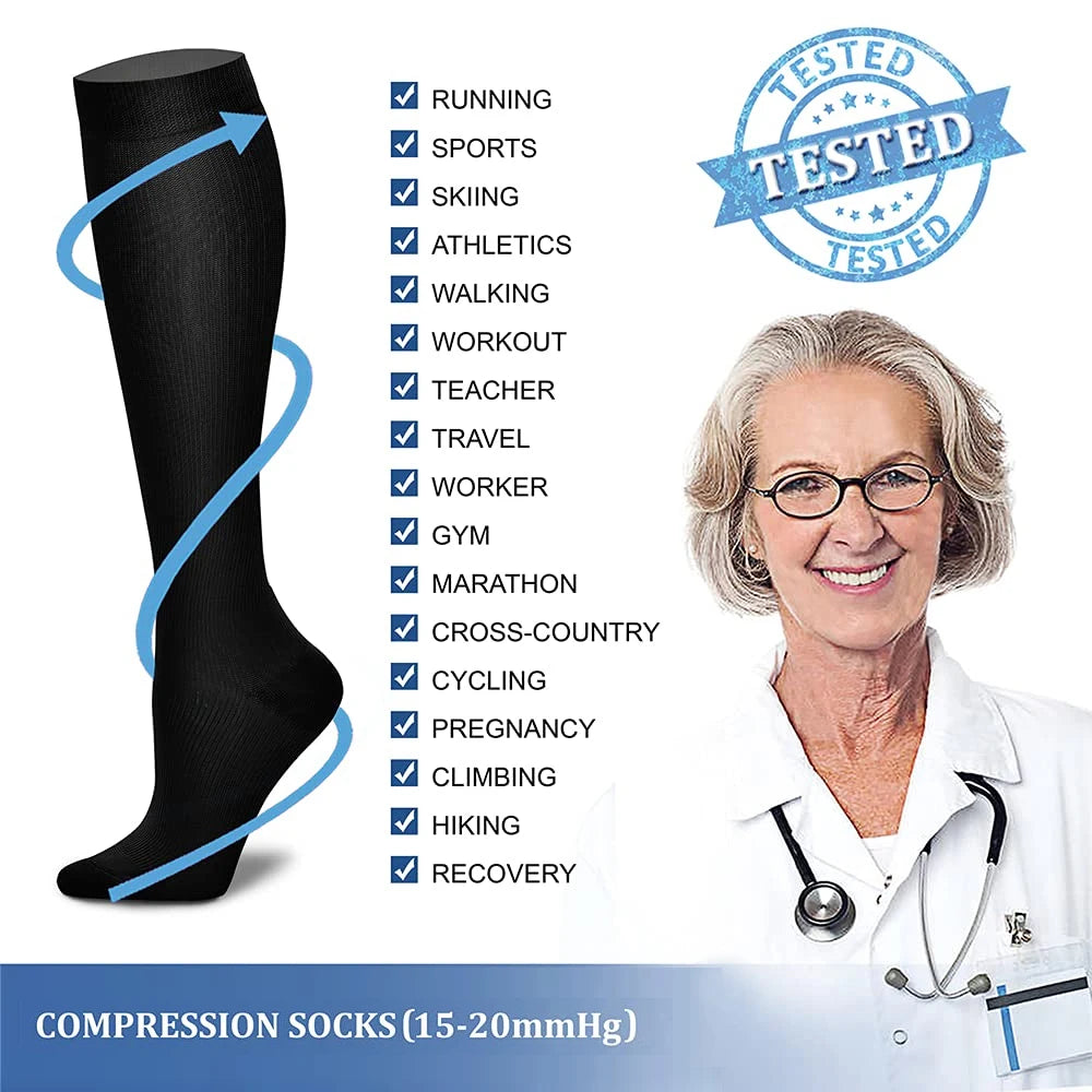 1Pair Calf Compression Socks for Men & Women 15-20mmHg-Graduated Supports Socks for Soccer Running Nurses