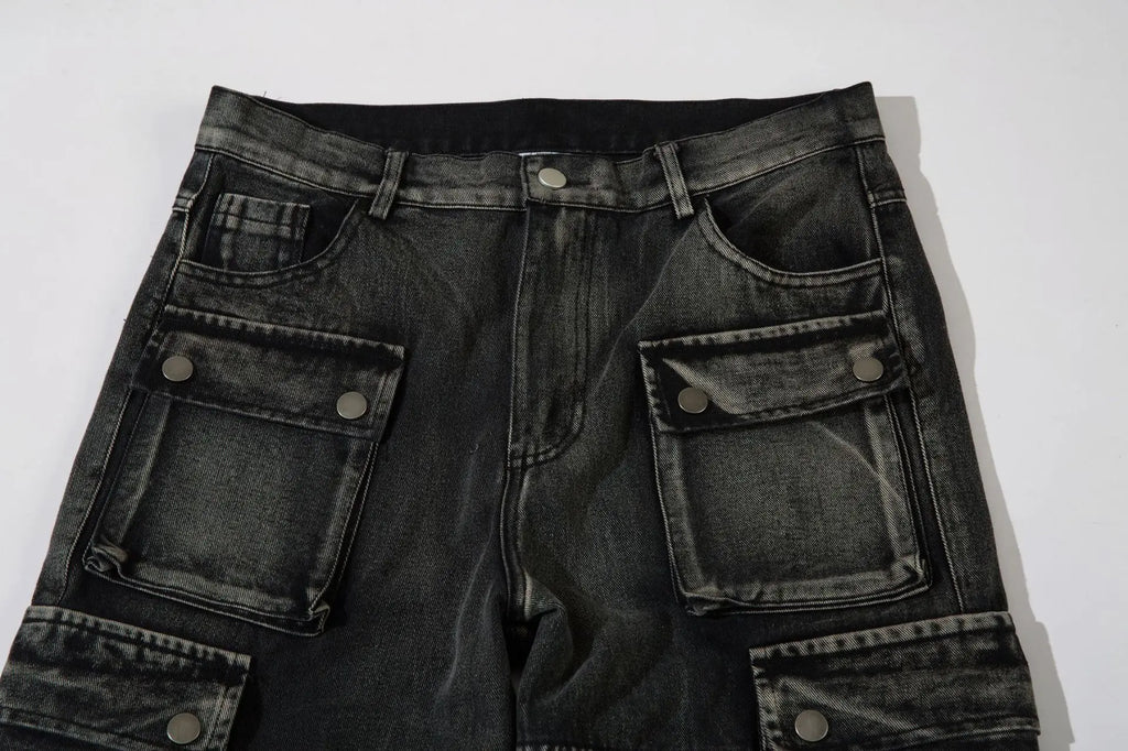 Trendy Brand American Retro Tooling Jeans Mens High Street Heavy Industry Embroidery Loose Wide-leg Trousers