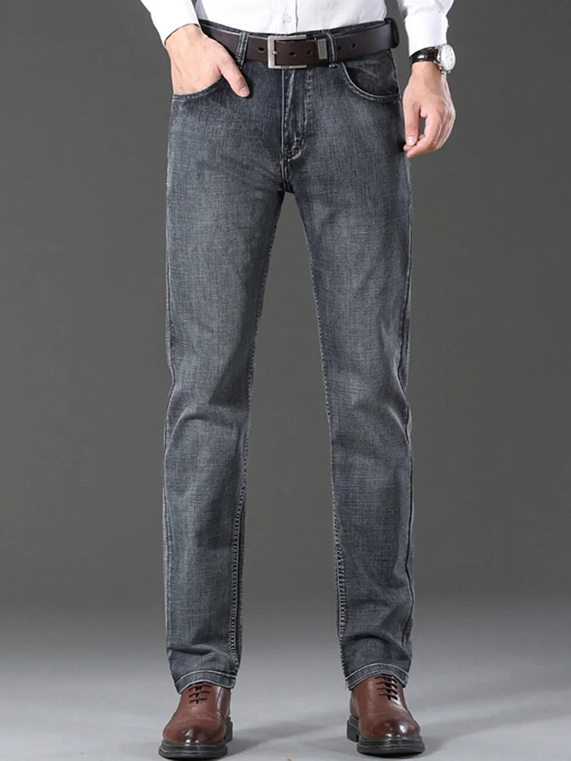 Denim Grey Jeans For Men's High Quality Trendy 2024 New Arrival Casual Versatile Elastic Korea Slim Straight Denim Pants Male