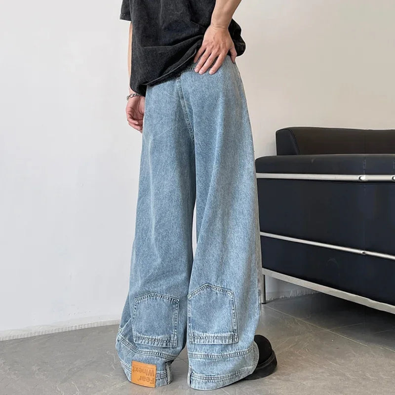 New Men Wide Leg Harajuku Fashion Jeans Male Daily Designer Casual Denim Pants Popular Baggy Aesthetic Streetwear Denim Trousers