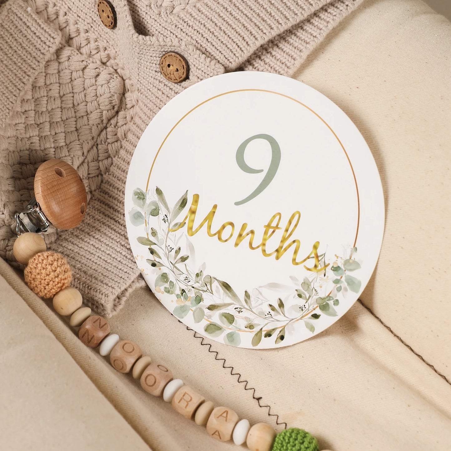Baby Milestone Number Monthly Memorial Cards For Newborn Baby Paper Wooden Engraved Age Photography Accessories Birthing Gift