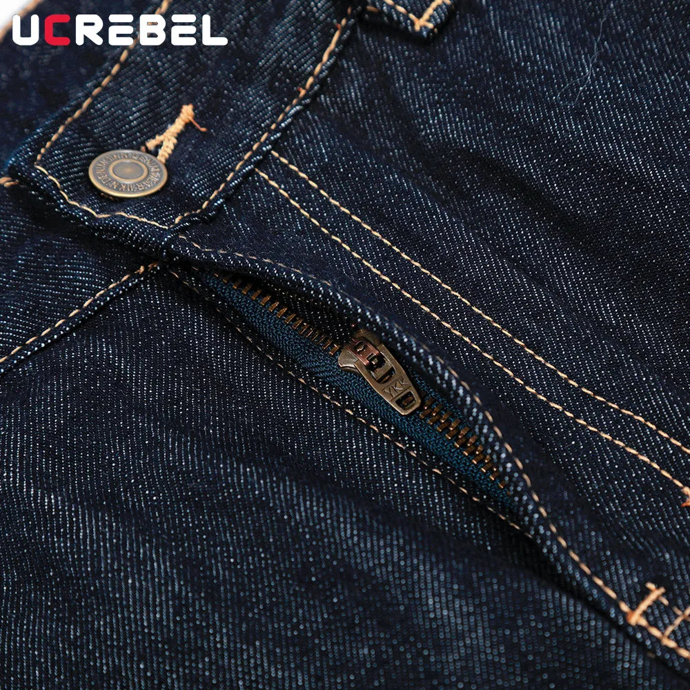 Washed Dark Jeans Men Top Stitch Retro High Street Loose Wide leg Scimitar Denim Pants Men Trousers