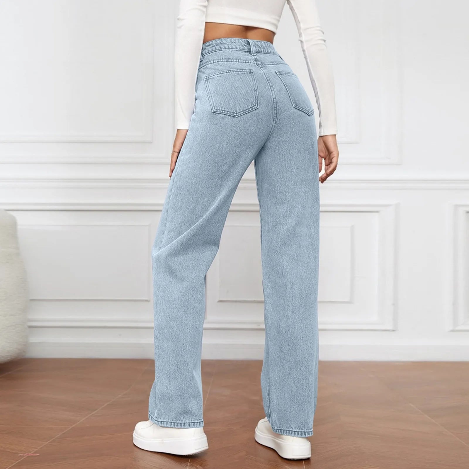Women's High Waist Washed Women's Jeans Fashionable Versatile Straight Leg Pants Jeans Women Jean Pants Women Jeans Women 2025