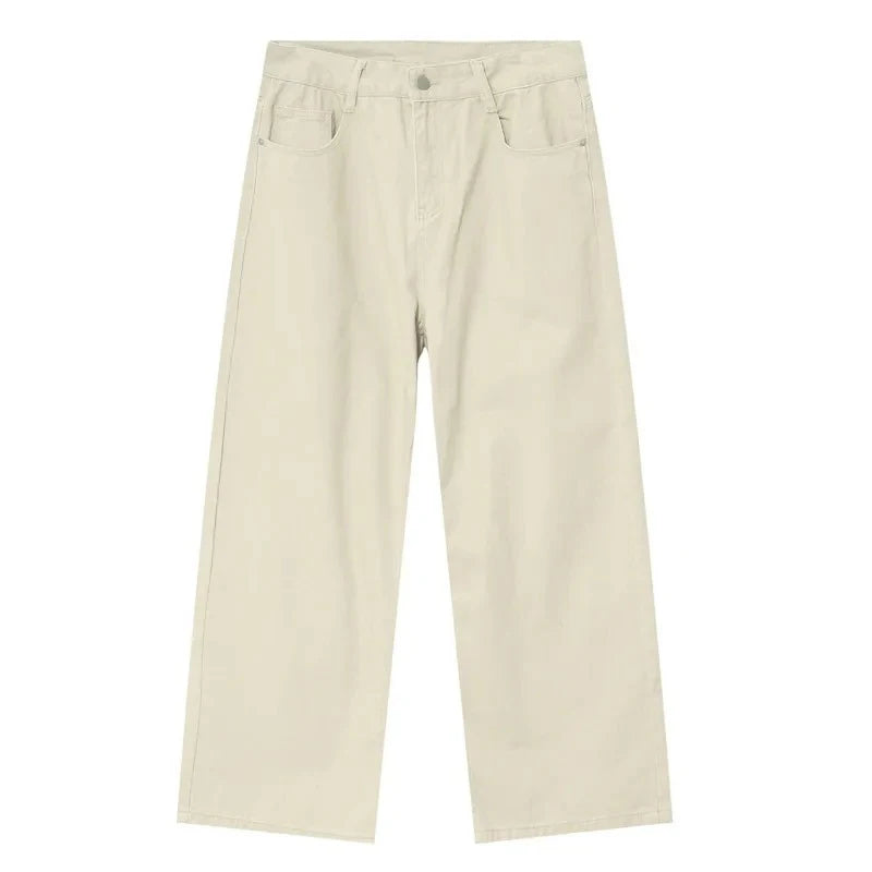 2024 Men Popular High Waist Straight Leg Jeans Male Simple Draping Wide Leg Denim Pants Brand Green Coffee Street Denim Trousers