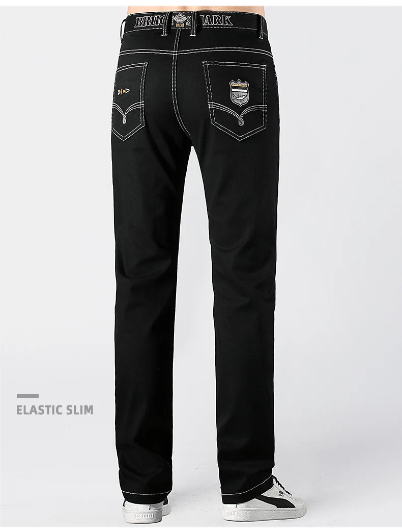 2024 New Summer Mens Black Jeans  Bruce&Shark Best Jeans for Men Loose Fit Cowboy Pants Casual Stretch Cotton  Straight Leg