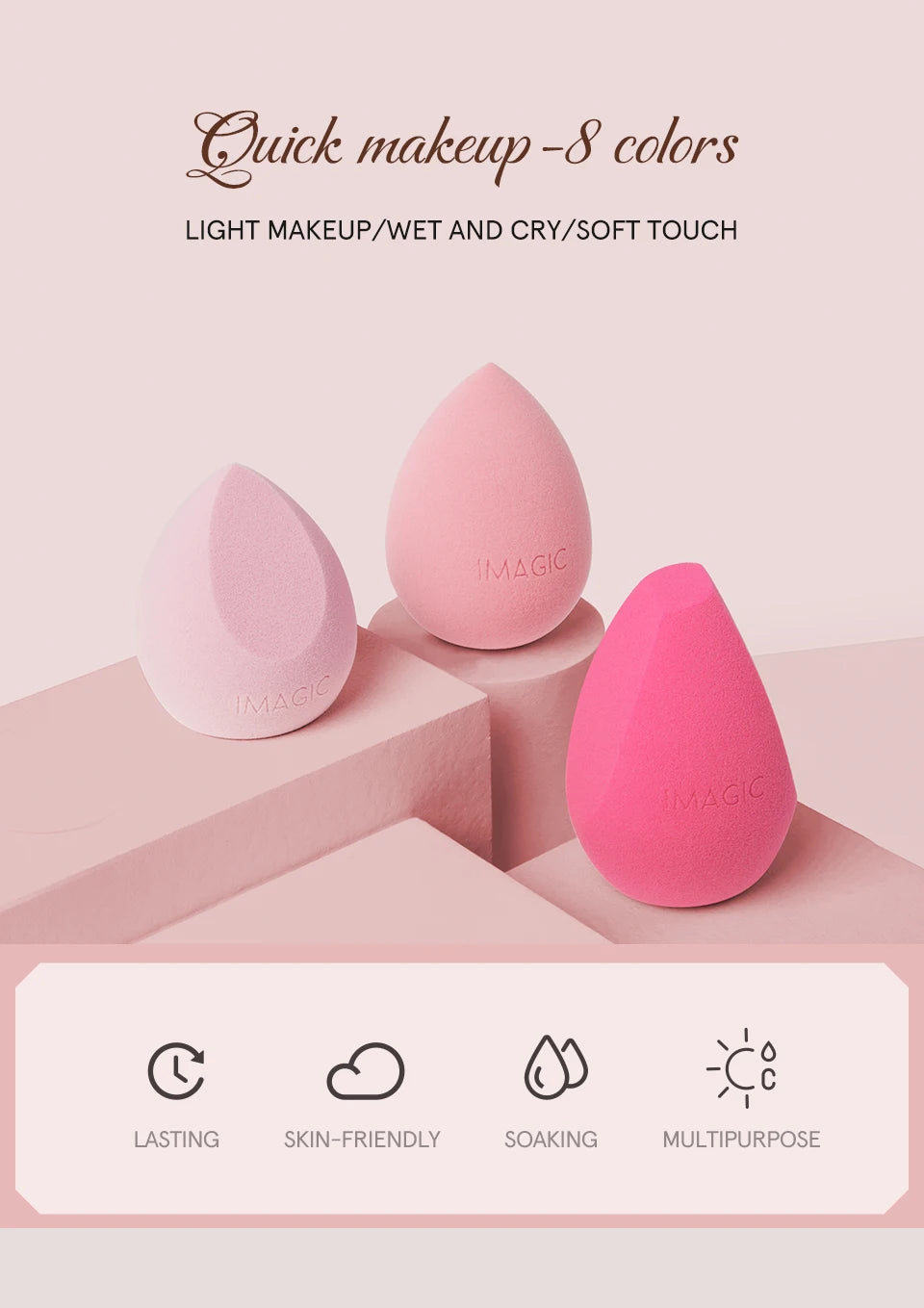 Éponge de maquillage IMAGIC pour fond de teint, blush, base de maquillage, lisse et uniforme, pour débutants. Éponge de maquillage pour débutants. Cosmétiques
