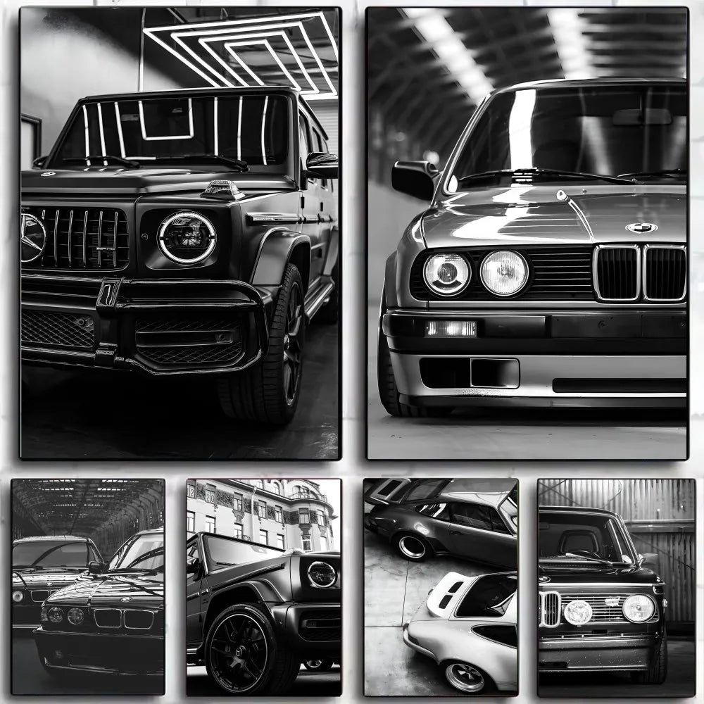 Affiche de voiture de luxe en noir et blanc, décoration murale moderne et tendance, affiche HD, décoration pour la maison, le bar, le café, peinture murale