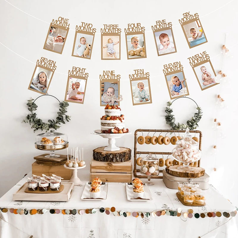 New Born Birthday 12 Months Photo Banner Baby One Year Birthday Picture Photo Frame Clip Wedding Anniversary Party Decor