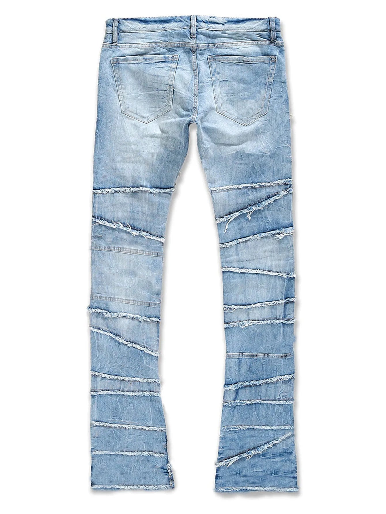 New Men's Patchwork Denim Pants Stacked Jeans Ripped Washed Frayed Pants Vintage Street Style Slim Fit Straight Trousers for Men