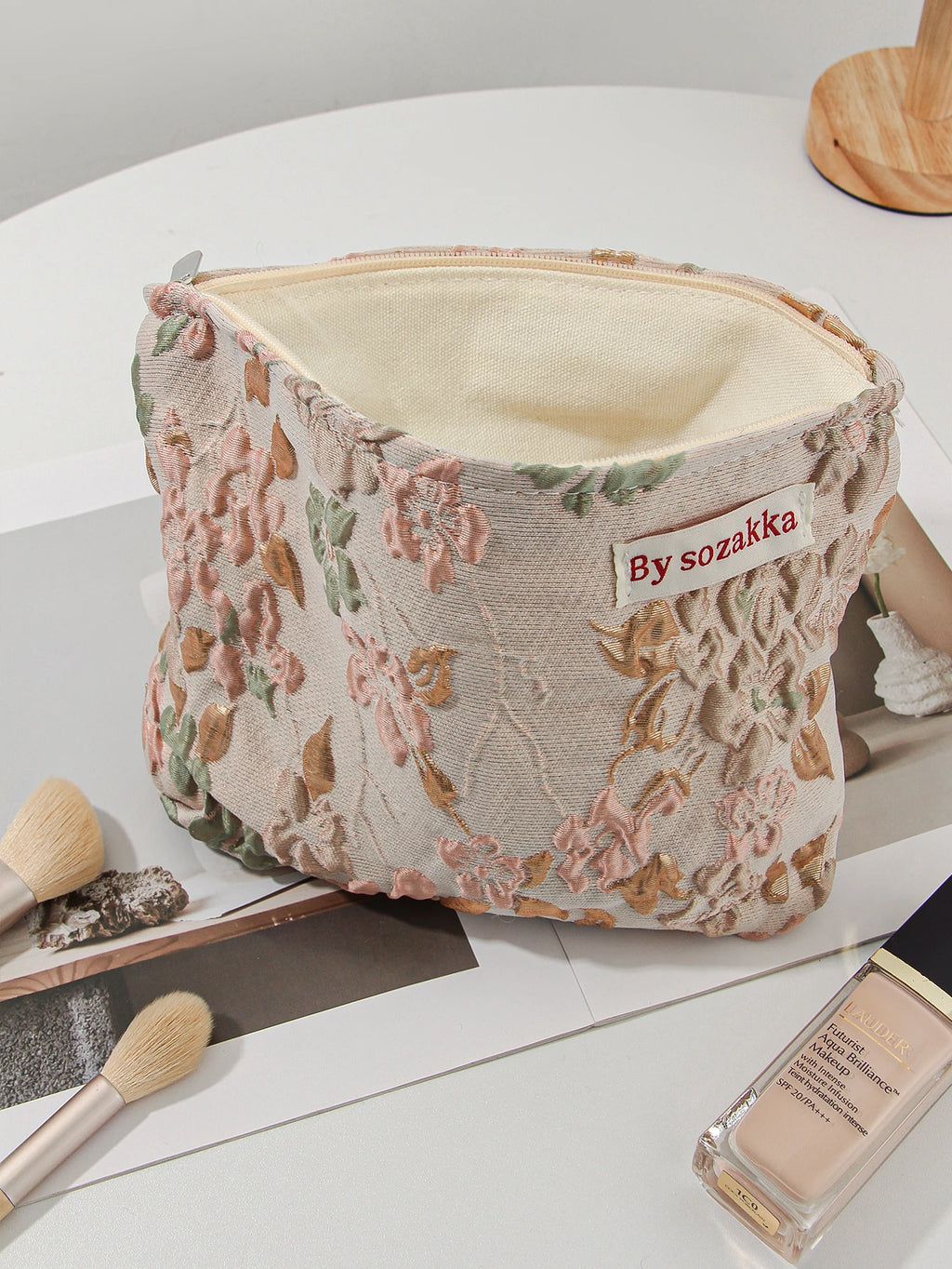 1pc/set jacquard makeup bag, cute floral makeup  bag, holiday gift clutch makeup bag, makeup storage bag