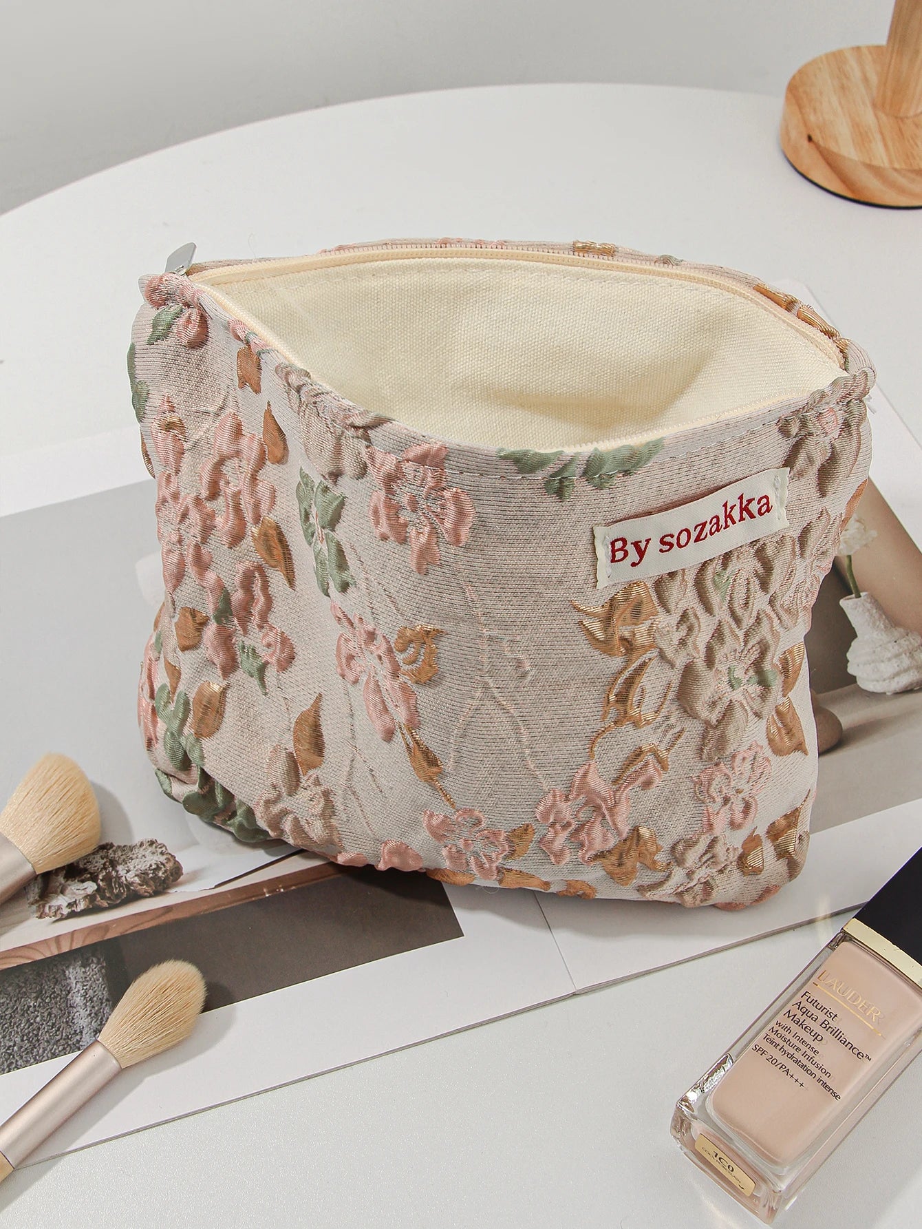 1pc/set jacquard makeup bag, cute floral makeup  bag, holiday gift clutch makeup bag, makeup storage bag