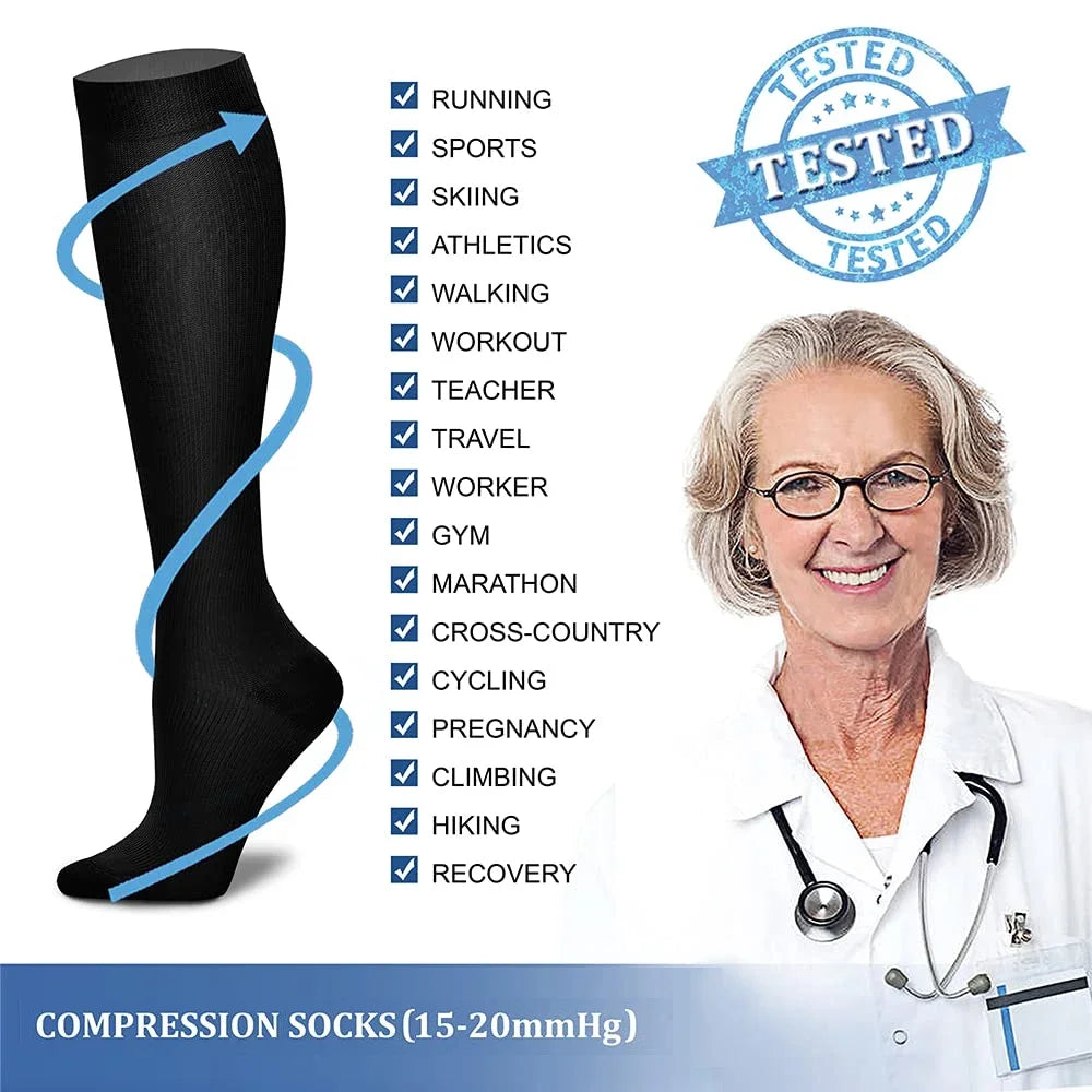 1Pair Calf Compression Socks for Men & Women 15-20mmHg-Graduated Supports Socks for Soccer Running Nurses