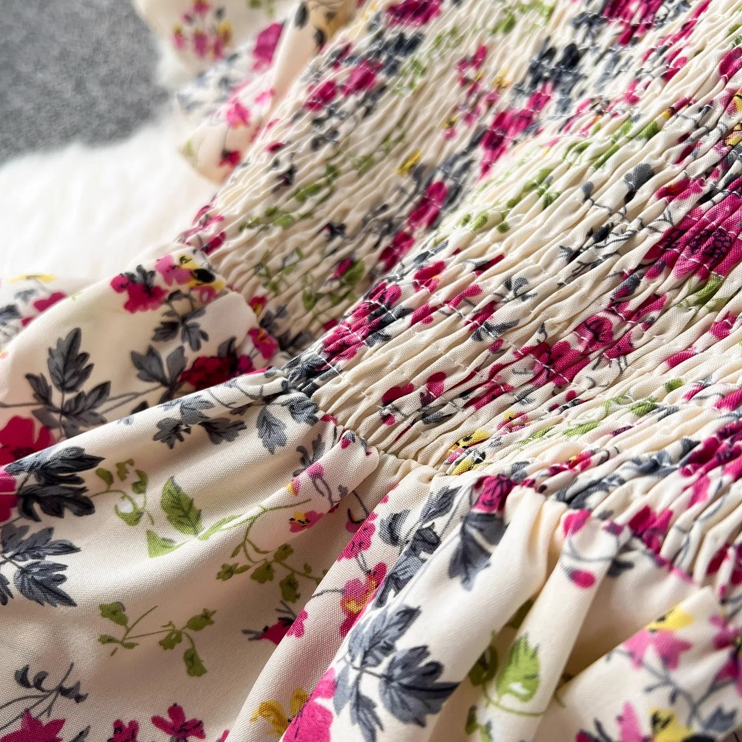 YuooMuoo Vacation Fashion Flower Print Chiffon Summer Dress Sexy Off Shoulders Elastic Waist Big Swing Long Dress Beach Vestidos