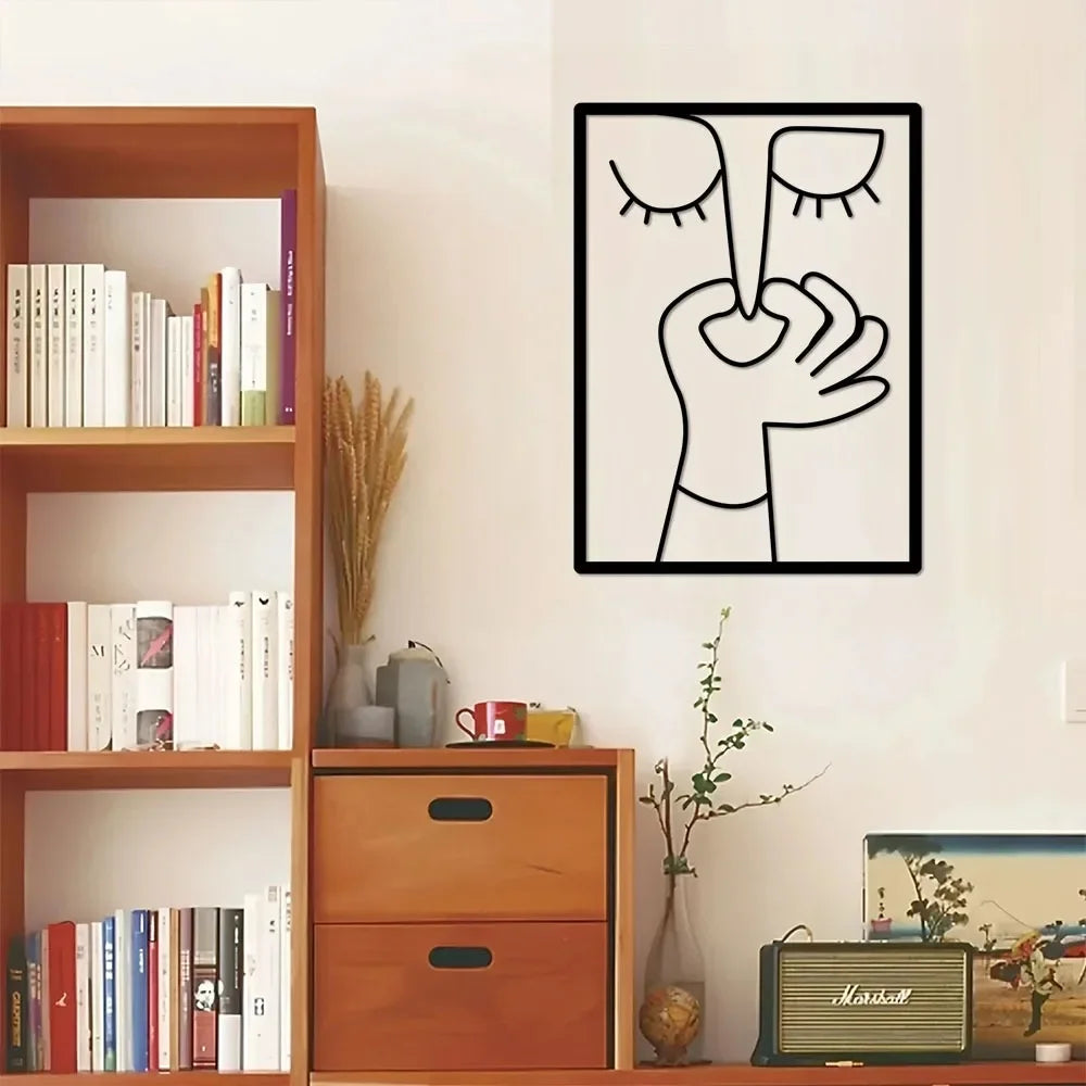 Tuvalet İçin Metal Duvar Sanatı: Minimal Çizgi Sanatı Tasarımıyla Komik Portre Banyo Tabelası ve Tuvalet Dekoru