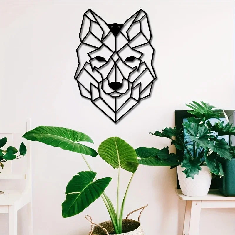 Wolf Head Wall Art Ornamental, Metal Living Room Office Geometric Iron Craft Gift Gift Black Iron Silhouette Hanging Wall Art