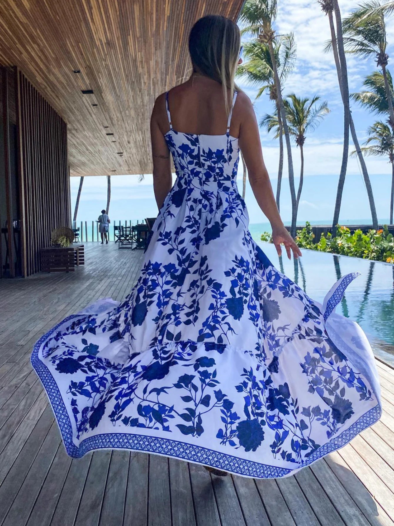 2024 Summer Print Long Dress Women Clothing Lace Up Sling Party Dresses Pattern Strappy Ladies Hollow Out V-Neck Beach Vestidos