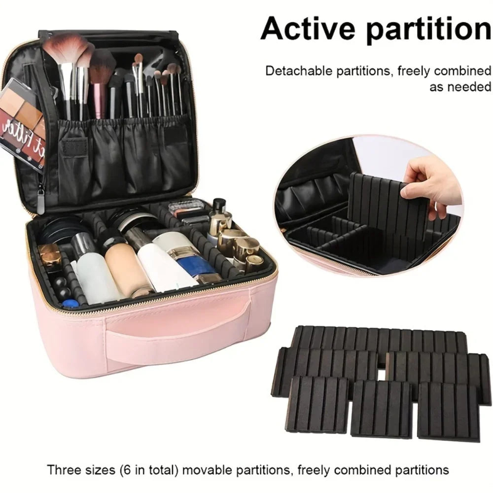 Makeup Train Case Makeup Bag Cosmetic Case With Adjustable Dividers For Cosmetics Makeup Brushes Pink Travel Makeup Case