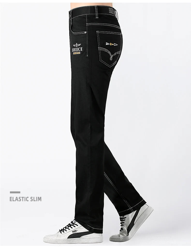 2024 New Summer Mens Black Jeans  Bruce&Shark Best Jeans for Men Loose Fit Cowboy Pants Casual Stretch Cotton  Straight Leg