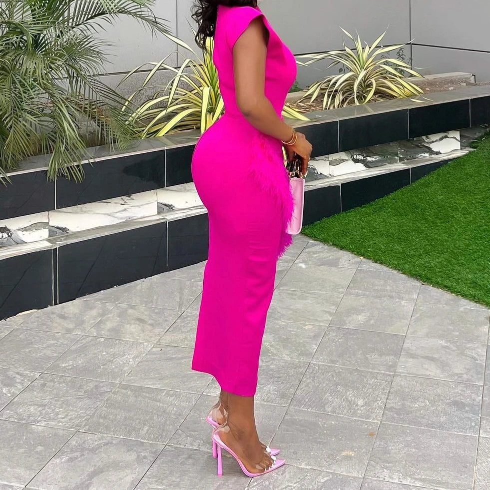 Summer Bodycon Dresses Women Fur Party Night Prom White Long Dress Party High Waist Casual Streetwear Elegant Sexy Vestidos