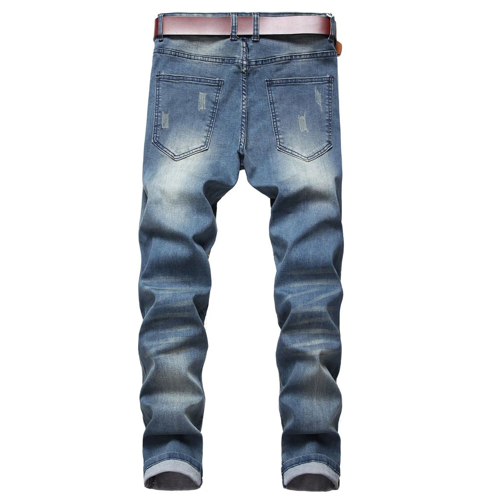 Jeans pour hommes High Street avec trous et pointes noires, jeans slim fit et pantalons pour hommes