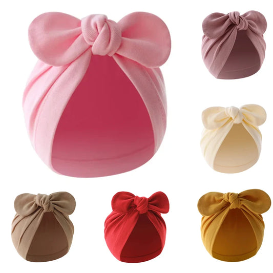 Bonnet pour nouveau-né, fille et garçon, joli turban avec nœuds, en coton, couleur unie, accessoires pour bébé de 0 à 24 mois