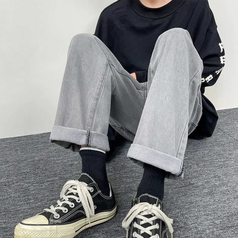 2025 New Men's Casual Jeans | Korean Euro US Style | Straight & Wide Leg Denim Pants | Solid Color Trendy Design