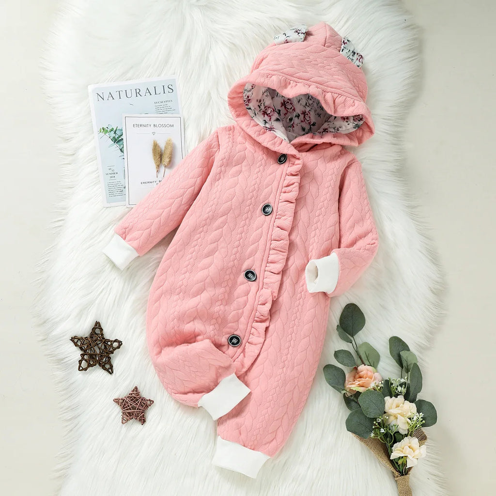 0-18 months Spring and Autumn New Newborn Baby Boys and Girls with Small Flower Ears Single breasted Long sleeved Cute jumpsuit
