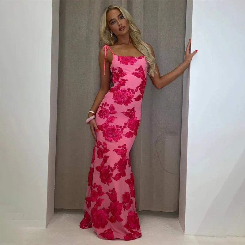 Luxury Printed Fashion Long Dress Women's Lace-Up High Waist Patchwork Slim Backless Elegant Party Dress Female Maxi Dress Y2k