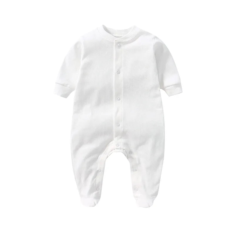 Newborn Baby Long Sleeved Solid Color Long Crawling Jumpsuit Spring Autumn Cotton Footed Infant Boys Rompers 0-1Y Boys Bodysuit