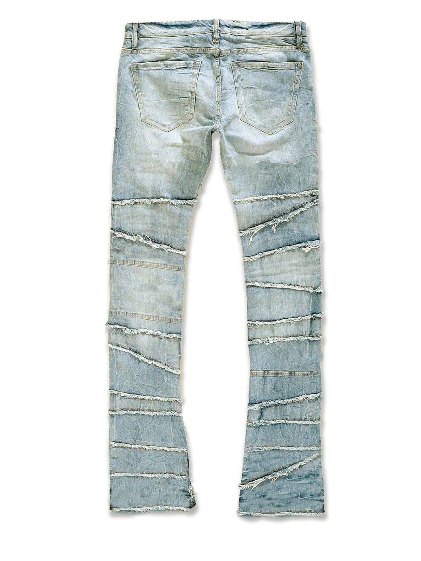 New Men's Patchwork Denim Pants Stacked Jeans Ripped Washed Frayed Pants Vintage Street Style Slim Fit Straight Trousers for Men