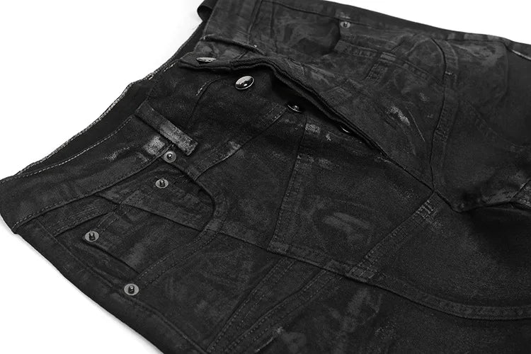 Men Wax Denim Jeans Cotton Casual  Men's Clothing Coated Autumn Straight Solid High Street Black Jeans Long Pants