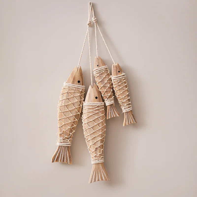 Décoration murale vintage en bois représentant un poisson, style méditerranéen, style rustique, idéale pour un salon ou une chambre à coucher