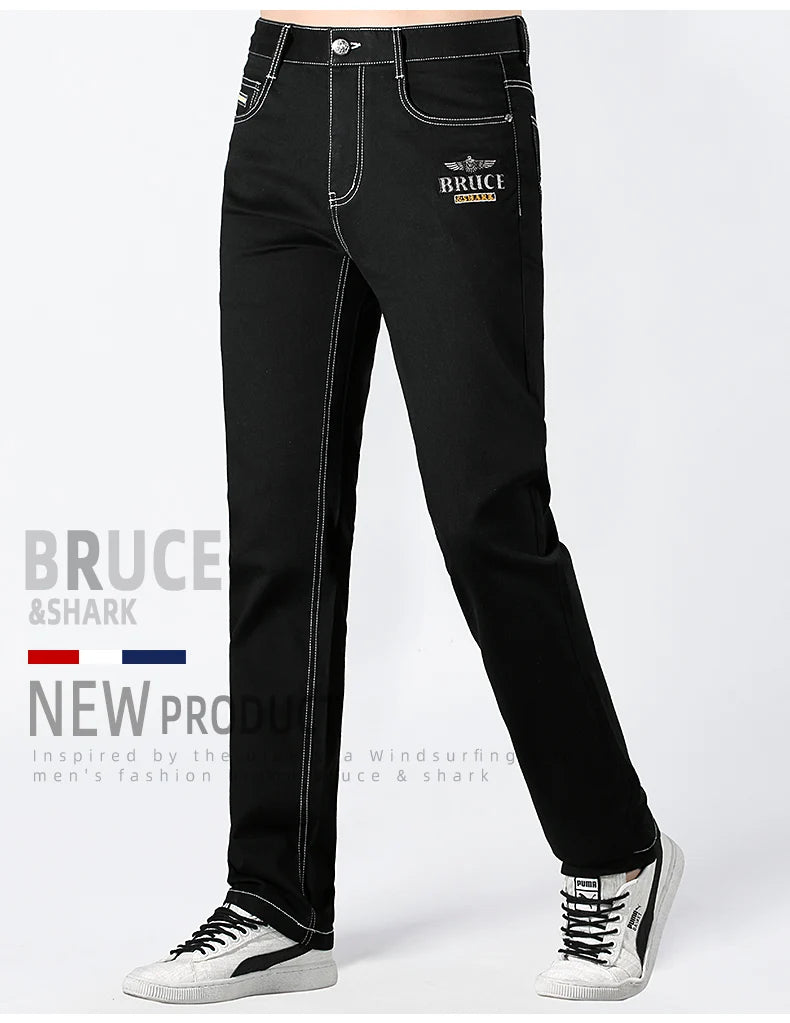 2024 New Summer Mens Black Jeans  Bruce&Shark Best Jeans for Men Loose Fit Cowboy Pants Casual Stretch Cotton  Straight Leg